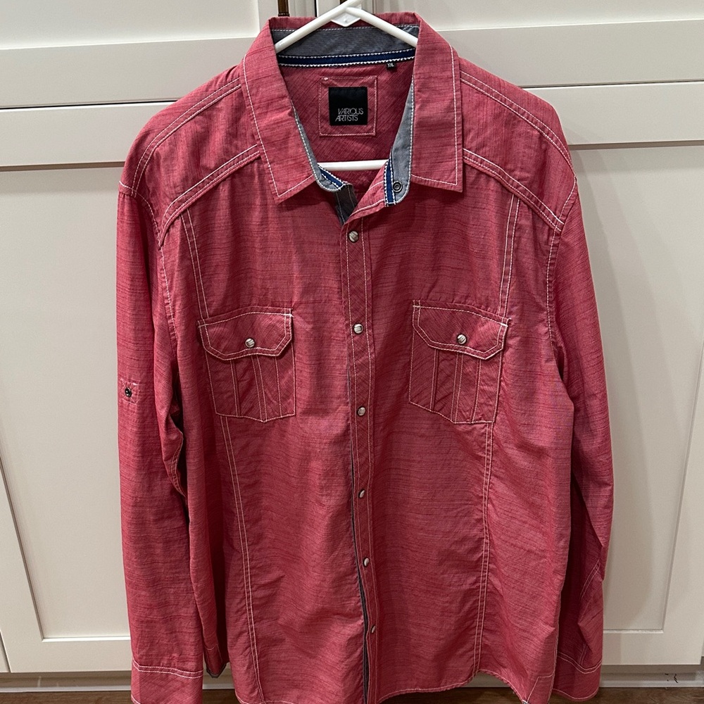 Various Artists Red Button-Up Men’s Shirt with snap buttons XXL